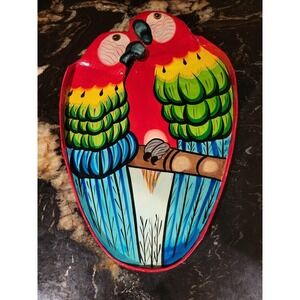 Parrots Tray Vintage Large Papier Mache Parrot Hand Painted Macaws Artist Signed